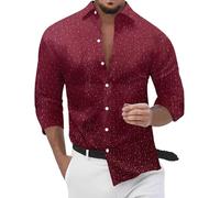 Generico Camicia Elegante Uomo, Camicia A Maniche Lunghe con Risvolto da Uomo Casual con Stampe A Pois Cardigan per Le Feste Camicie Top