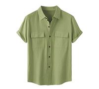 Generico Camicia Elegante Uomo, Camicia A Maniche Lunghe da Uomo Estate Hawaii Tinta Unita A Maniche Corte con Doppia Tasca