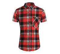 Generico Camicia Elegante Uomo, Camicia A Quadri da Primavera Estate Trend Camicia A Maniche Corte Giovane di Grandi Dimensioni