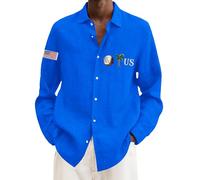 Generico Camicia in Lino Uomo Collo Coreana Manica Lunga Camicie da Spiaggia Cotone Primavera Estate Maglia Elegante Tinta Unita Casual Shirts La Coste A Righe per Un Look Business