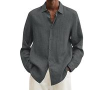 Generico Camicia in Lino Uomo Collo Coreana Manica Lunga Camicie da Spiaggia Cotone Primavera Estate Maglia Elegante Tinta Unita Casual Shirts Magliette Cotone Uomo A Righe per Un Look Business