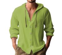 Generico Camicia in Lino Uomo Estiva Elegante Cotone E Lino Camicie con Cappuccio Leggera Comode Casual Shirts con Tasca Coreana Maglietta Maniche Lunghe con Bottoni Traspirante T-Shirt da Uomo