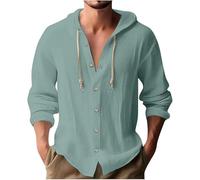 Generico Camicia in Lino Uomo Estiva Elegante Cotone E Lino Camicie con Cappuccio Leggera Comode Casual Shirts con Tasca Coreana Maglietta Maniche Lunghe con Bottoni Traspirante T-Shirt da Uomo