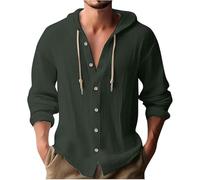 Generico Camicia in Lino Uomo Estiva Elegante Cotone E Lino Camicie con Cappuccio Leggera Comode Casual Shirts con Tasca Coreana Maglietta Maniche Lunghe con Bottoni Traspirante T-Shirt da Uomo