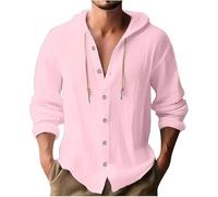 Generico Camicia in Lino Uomo Estiva Elegante Cotone E Lino Camicie con Cappuccio Leggera Comode Casual Shirts con Tasca Coreana Maglietta Maniche Lunghe con Bottoni Traspirante T-Shirt da Uomo