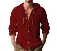 Generico Camicia in Lino Uomo Estiva Elegante Cotone E Lino Camicie con Cappuccio Leggera Comode Casual Shirts con Tasca Coreana Maglietta Maniche Lunghe con Bottoni Traspirante T-Shirt da Uomo