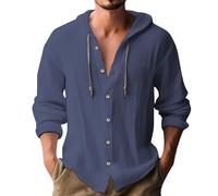Generico Camicia in Lino Uomo Estiva Elegante Cotone E Lino Camicie con Cappuccio Leggera Comode Casual Shirts con Tasca Coreana Maglietta Maniche Lunghe con Bottoni Traspirante T-Shirt da Uomo