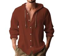 Generico Camicia in Lino Uomo Estiva Elegante Cotone E Lino Camicie con Cappuccio Leggera Comode Casual Shirts con Tasca Coreana Maglietta Maniche Lunghe con Bottoni Traspirante T-Shirt da Uomo