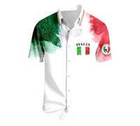Generico Camicia Italia Uomo Manica Lunga Slim Fit Elegante Camicie Italy Vintage Cotone Regular Fit con Bottoni Bandiera Italiana T-Shirt Comfort Estivo Moderna Tutta l'italia