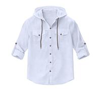 Generico Camicia Lino Uomo Estiva,Camicia Uomo in Lino a Maniche Lunghe per L'Estate con Cappuccio per Il Tempo Libero e la Spiaggia