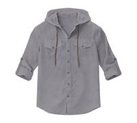 Generico Camicia Lino Uomo Estiva,Camicia Uomo in Lino a Maniche Lunghe per L'Estate con Cappuccio per Il Tempo Libero e la Spiaggia