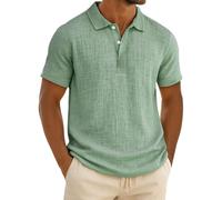 Generico Camicia Lino Uomo Manica Corta Casual,con Bottoni,Maniche Lunghe,per L'Estate,E Va Canze Cubane O Come da Spiaggia a Tinta Unita Estiva Beach (Light Verde, XXL)