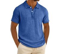 Generico Camicia Lino Uomo Manica Corta Casual,con Bottoni,Maniche Lunghe,per L'Estate,E Va Canze Cubane O Come da Spiaggia a Tinta Unita Estiva Beach (Blu Scuro, M)
