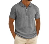 Generico Camicia Lino Uomo Manica Corta Casual,con Bottoni,Maniche Lunghe,per L'Estate,E Va Canze Cubane O Come da Spiaggia a Tinta Unita Estiva Beach (Light Ashy, XL)