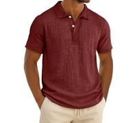 Generico Camicia Lino Uomo Manica Corta Casual,con Bottoni,Maniche Lunghe,per L'Estate,E Va Canze Cubane O Come da Spiaggia a Tinta Unita Estiva Beach (Vino, M)