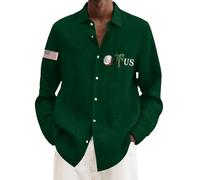 Generico Camicia Lino Uomo Manica Lunga Estiva Maglietta in Cotone Leggeri Spiaggi Bottoni Shirt Casual T-Shirt in Unita Tinta Camicia Maniche Corte Colletto Cubano per Le Vacanze