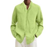 Generico Camicia Lino Uomo Manica Lunga Plus Size Loose Shirt Mens Turn Down Collar Long Sleeve Shirt (Mint Green, XL)