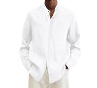 Generico Camicia Lino Uomo Manica Lunga Plus Size Loose Shirt Mens Turn Down Collar Long Sleeve Shirt (White, L)