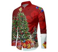 Generico Camicia Maschile Elegante a Maniche Lunghe con Natalizio Autunnale Invernale Modello Monopetto Stampato con Risvolto Perfetta per Un Casual Raffinato Durante Le FESTIVITÀ