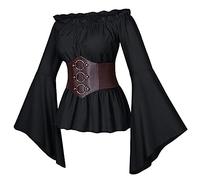 Generico Camicia Medievale per Costume da Domestica, contadina, oste o zingara Donna Steampunk Camicetta vittoriana Top Medievale Retro Vintage Pizzo Medio Camicia retrò medievale cosplay da donna
