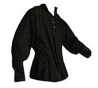 Generico Camicia Medievale Uomo con Lacci Camicia Lino Uomo Manica Lunga Casual Camicia Uomo Elegante Estiva Shirt Tinta Unita Traspirante per Mare Spiaggia Vacanza