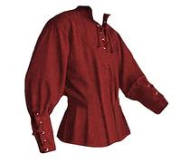 Generico Camicia Medievale Uomo con Lacci Camicia Lino Uomo Manica Lunga Casual Camicia Uomo Elegante Estiva Shirt Tinta Unita Traspirante per Mare Spiaggia Vacanza