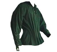 Generico Camicia Medievale Uomo con Lacci Camicia Lino Uomo Manica Lunga Casual Camicia Uomo Elegante Estiva Shirt Tinta Unita Traspirante per Mare Spiaggia Vacanza