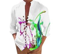 Generico Camicia Militare Uomo-Camicia a Maniche Lunghe da Stampata in 3D Digitale con Colletto alla Coreana per Vacanze al Mare per Il Tempo Libero