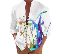 Generico Camicia Militare Uomo-Camicia a Maniche Lunghe da Stampata in 3D Digitale con Colletto alla Coreana per Vacanze al Mare per Il Tempo Libero