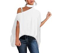Generico Camicia Monospalla Donna - Camicie Donna Estive Elegante Spalle Scoperte Pipistrello Larghi Camicetta Manica Corta Tinta Unita Comodo E Leggero Maglietta Streetwear