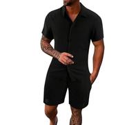 Generico Camicia Nero Collo Classico per Soggiorni Agrituristici Vicini al Mare con Sbalzi di Temperatura Giorno E Notte Completo Due Pezzi Uomo Camicia Manica Corta Collo E Bermuda Corti A