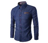 Generico Camicia No Stiro Uomo Slim Fit Taglie Forti Camicia Denim Jeans Manica Lunga Offerta Abbigliamento Cotone Camicetta Elegante da Lavoro Cowboy