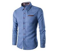 Generico Camicia No Stiro Uomo Slim Fit Taglie Forti Camicia Denim Jeans Manica Lunga Offerta Abbigliamento Cotone Camicetta Elegante da Lavoro Cowboy