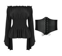 Generico Camicia Pirata Donna Cosplay Costume Camicetta Rinascimentale Con Volant Senza Spalline Gotico Steampunk Corsetto Top Maniche Lunghe T Shirt da Pirata per di Festivi Carnevale Halloween