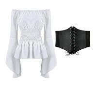 Generico Camicia Pirata Donna Cosplay Costume Camicetta Rinascimentale Con Volant Senza Spalline Gotico Steampunk Corsetto Top Maniche Lunghe T Shirt da Pirata per di Festivi Carnevale Halloween