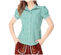 Generico Camicia Scozzese da Donna in Stile Bavarese dell'Oktoberfest Camicetta Tradizionale Tedesca a Scacchi per i Festival (Green, M)