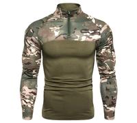 Generico Camicia tattica a maniche lunghe da uomo con zip 1/4 camicia da combattimento stile militare con tasche Airsoft Top abbigliamento esterno per la caccia campeggio escursionismo