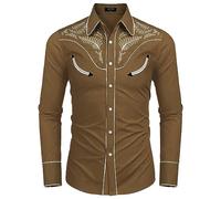 Generico Camicia Uomo a Stamp Manica Lunga Casual Trama Western Regular Fit,Camicia Casual Uomo