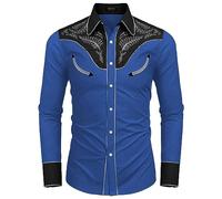 Generico Camicia Uomo a Stamp Manica Lunga Casual Trama Western Regular Fit,Camicia Casual Uomo