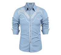 Generico Camicia Uomo a Stamp Manica Lunga Casual Trama Western Regular Fit,Camicia Casual Uomo