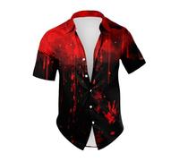 Generico Camicia Uomo-Camicia a Maniche Corte da Uomo con Stampa di Halloween, Casual, con Bottoni, per L'Estate, Comoda, Traspirante, Leggera ed Elegante.
