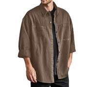 Generico Camicia Uomo,Camicia No Stiro Uomo,Camicia Casual da Lavoro per l'autunno e la Primavera, vestibilità Comoda e Oversize, da Indossare Tutti i Giorni (Brown, L)