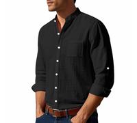 Generico Camicia Uomo Elegante in Cotone con Risvolto e Tasca a Maniche Lunghe, alla Primaverile ed (Black, S)