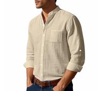 Generico Camicia Uomo Elegante in Cotone con Risvolto e Tasca a Maniche Lunghe, alla Primaverile ed (Khaki, XL)