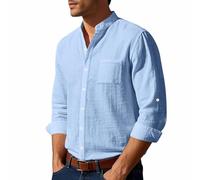 Generico Camicia Uomo Elegante in Cotone con Risvolto e Tasca a Maniche Lunghe, alla Primaverile ed (Light Blue, XL)