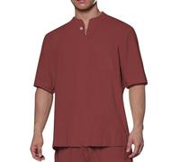 Generico Camicia Uomo in Cotone e Lino Maniche Corte Estiva Regular Fit la Spiaggia Camicie con Collo Button-Down Le Vacanze e Il Lavoro Camicia Bianca Uomo Slim Fit Collo Alto