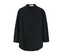 Generico Camicia Uomo in Cotone Lino a 3/4 Maniche, Leggera e Traspirante, Modello Elegante con Bottoni per L'Estate e Usi Casual(Black, XXXL)