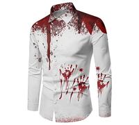 Generico Camicia Uomo Insanguinata per Halloween Camicia con Stampa Macchie di Sangue per Halloween Tshirt Bloody Costume da Uomo con Schizzi di Sangue Manica Lunga, Costumi