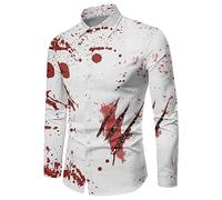 Generico Camicia Uomo Insanguinata per Halloween Camicia con Stampa Macchie di Sangue per Halloween Tshirt Bloody Costume da Uomo con Schizzi di Sangue Manica Lunga, Costumi