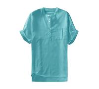 Generico Camicia Uomo Lino a Righe da Camicie Eleganti in Cotone Estivo Maniche Corte Camicetta Gran De per Tempo Libero E (Menta Verde, M)